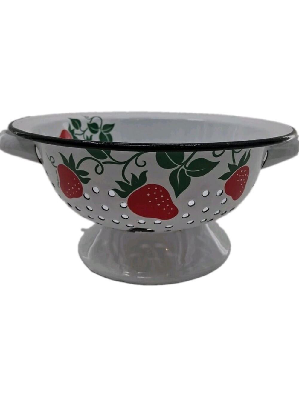 Strawberry Colander Strainer Teleflora 1983 White Enamel Ware 80s Kitchen 8 Inch
